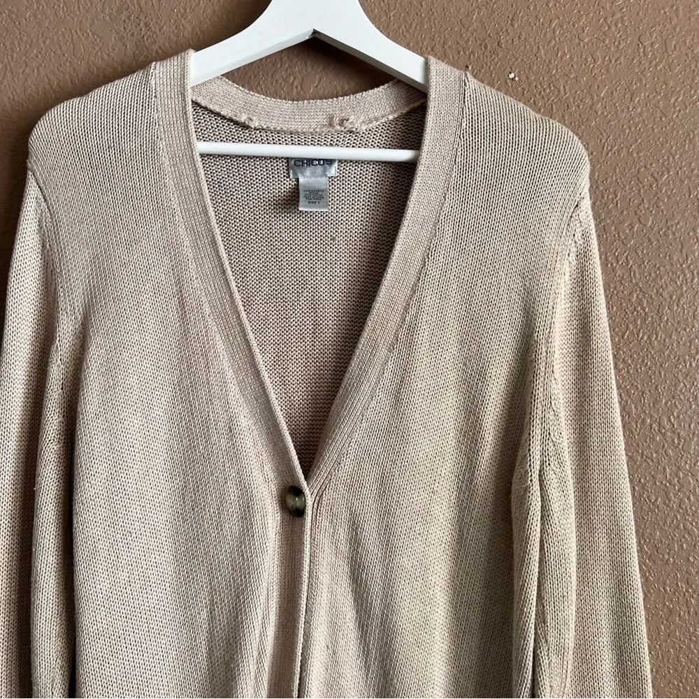 Chico’s One Button Oversized Beige Cardigan Sweater Size 1 or Medium